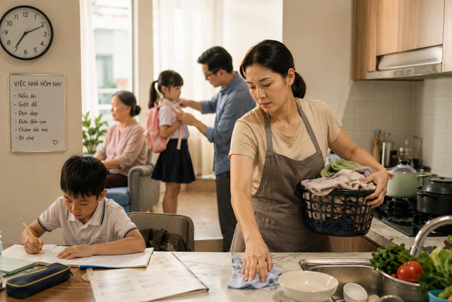 Tan ca ở cơ quan, phụ nữ lại bước vào “ca làm” không lương ở nhà