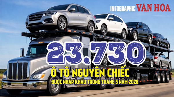 Ô tô nguyên chiếc nhập khẩu tháng 5/2026 đạt 23.730 xe, kim ngạch 547,6 triệu USD, tăng mạnh so với tháng trước