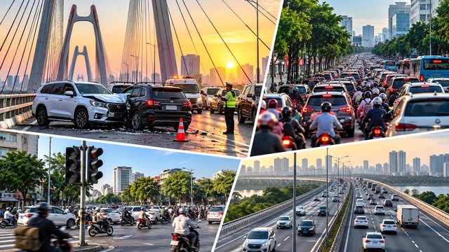 Giao thông Hà Nội sáng 24.10: Cầu Nhật Tân hai xe xảy ra va chạm