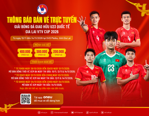 Vé xem U23 Việt Nam tại Gia Lai VTV Cup 2026 có giá từ 200.000 đồng