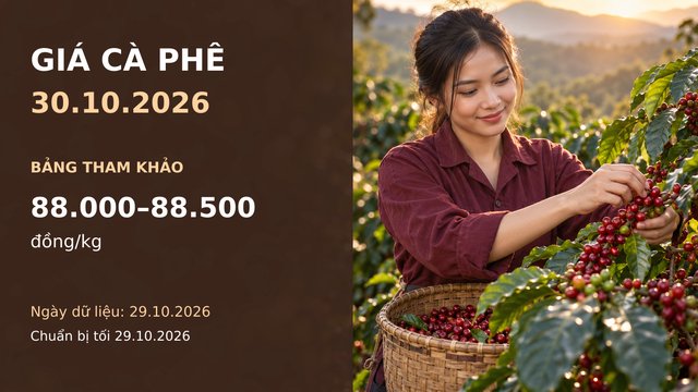 Giá cà phê hôm nay 30.10.2026: Áp lực vụ mới và diễn biến sàn đan xen