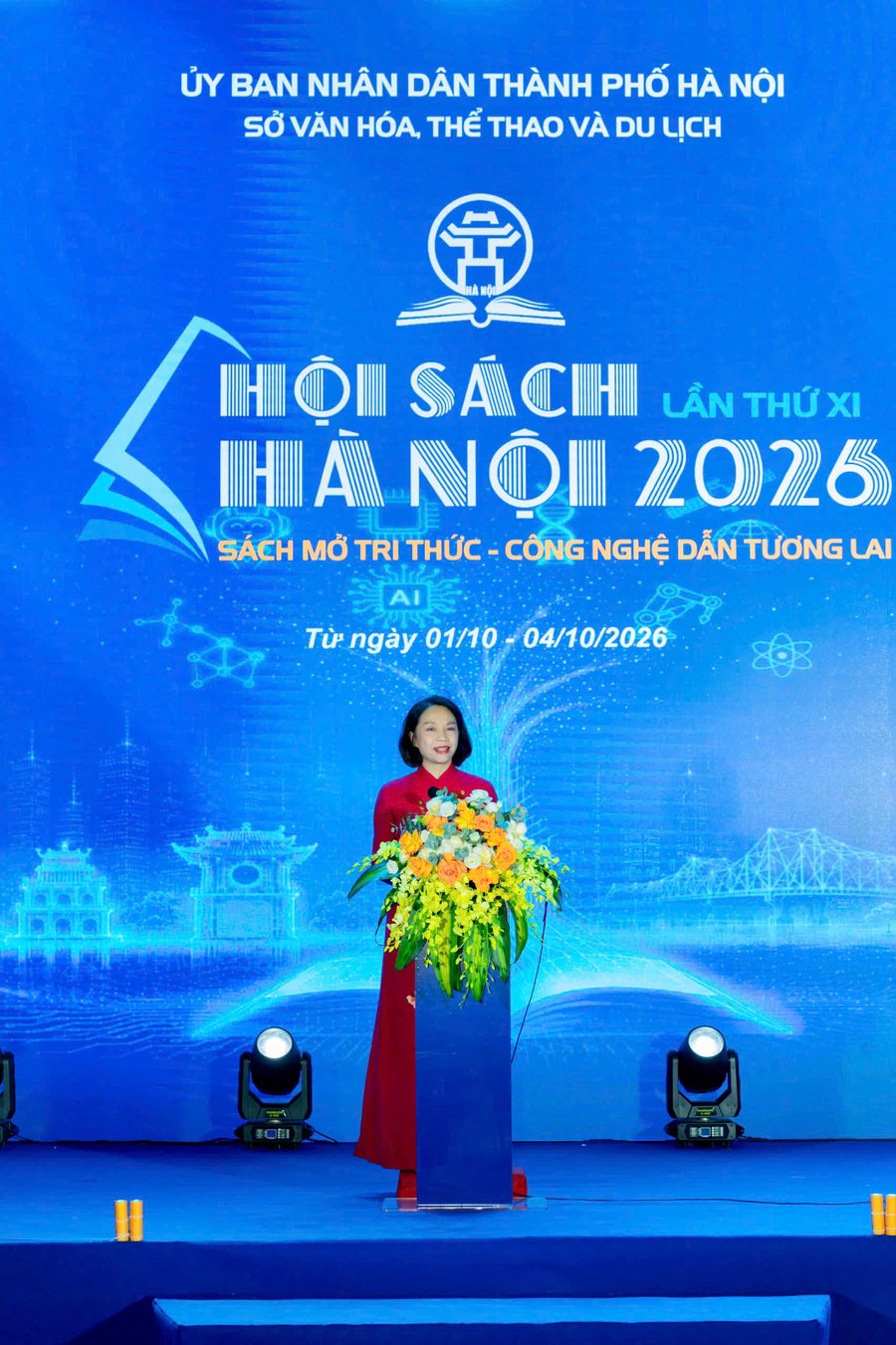 Phó Chủ tịch UBND thành phố Hà Nội Vũ Thu Hà phát biểu tại lễ khai mạc Hội sách