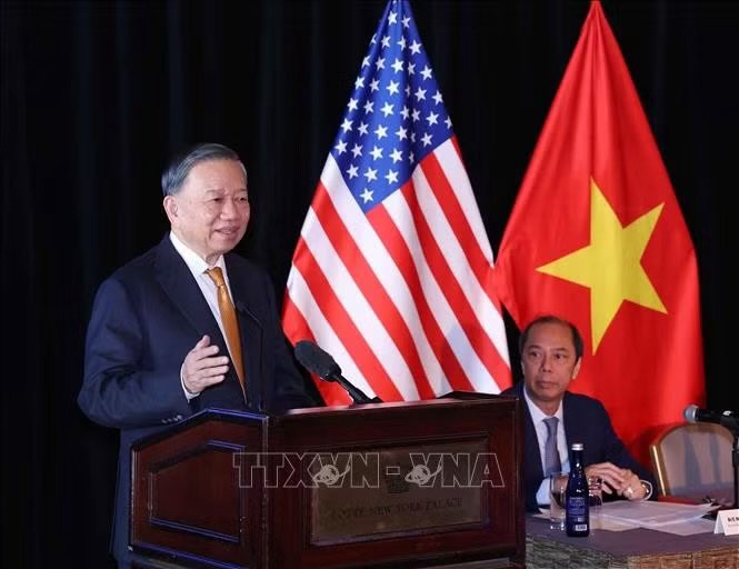 Tổng Bí thư, Chủ tịch nước Tô Lâm phát biểu tại buổi gặp gỡ chuyên gia, trí thức người Việt Nam tại Hoa Kỳ. Ảnh: Thống Nhất/TTXVN