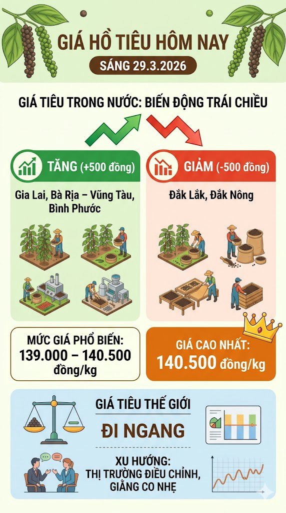 Giá hồ tiêu hôm nay 29.3: Tăng giảm trái chiều