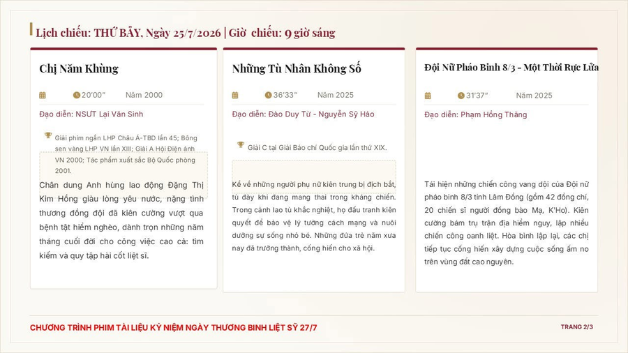 Chiếu miễn phí 9 phim tài liệu kỷ niệm 79 năm Ngày Thương binh - Liệt sĩ