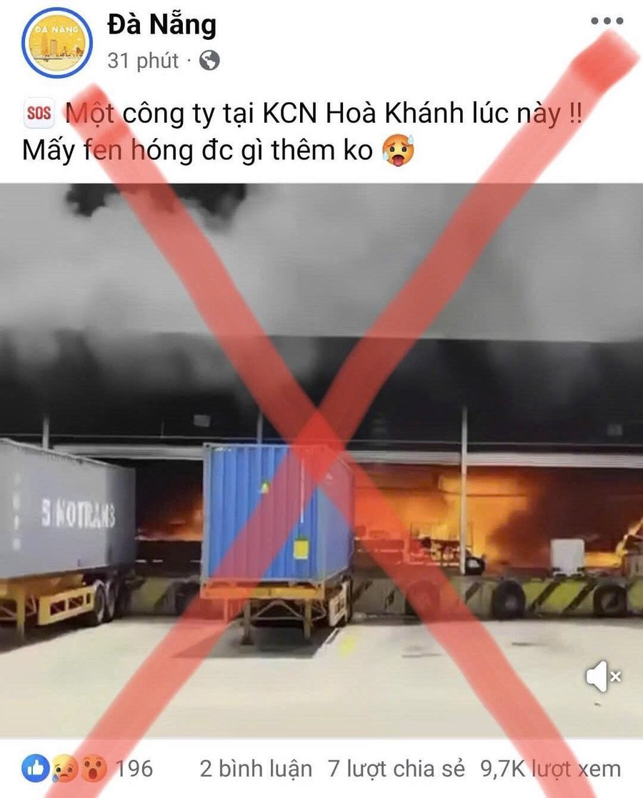 Clip lan truyền trên mạng xã hội về vụ cháy lớn tại Khu công nghiệp Hòa Khánh là thông tin giả, sai sự thật