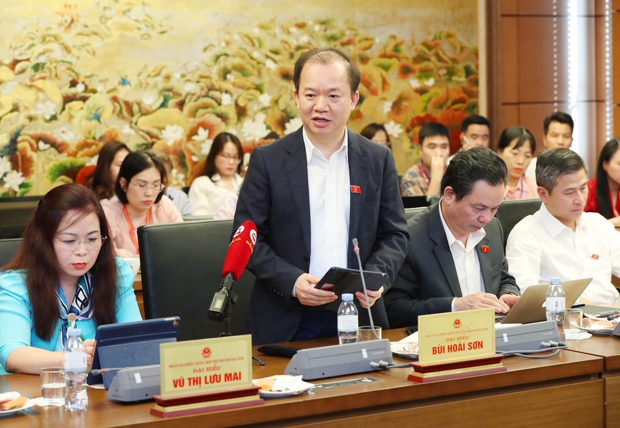 Tác giả Bùi Hoài Sơn phát biểu trong phiên thảo luận tổ