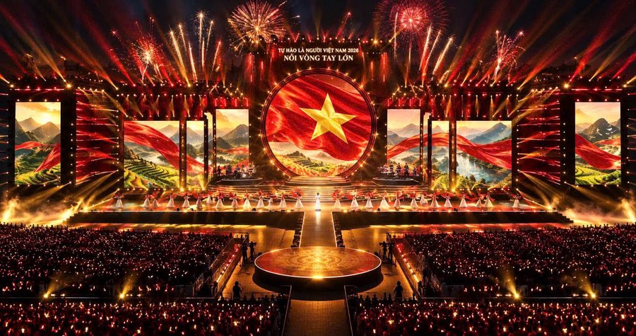 Sân khấu Concert quốc gia “Tự hào là người Việt Nam 2026 - Nối vòng tay lớn” sẽ áp dụng 3D Mapping, hệ thống laser, ánh sáng hiện đại và các hiệu ứng sân khấu quy mô lớn